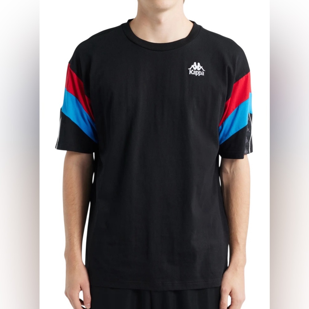 Kappa 222 Banda Otto men’s‎ Colorblock T-Shirt Black Tee Red Blue size large